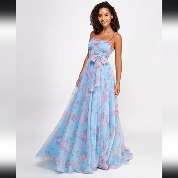 NWT City Studios Juniors Floral Print Bustier Gown in Sky Rose Size 15/16 - Picture 3 of 12